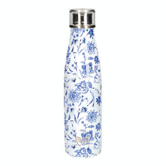 Blue Floral Built 500ml Double Walled Stainless Steel Water Bottle