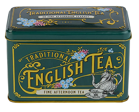 Vintage Victorian Bottle-Green Tea Tin With 40 English Afternoon Teabags
